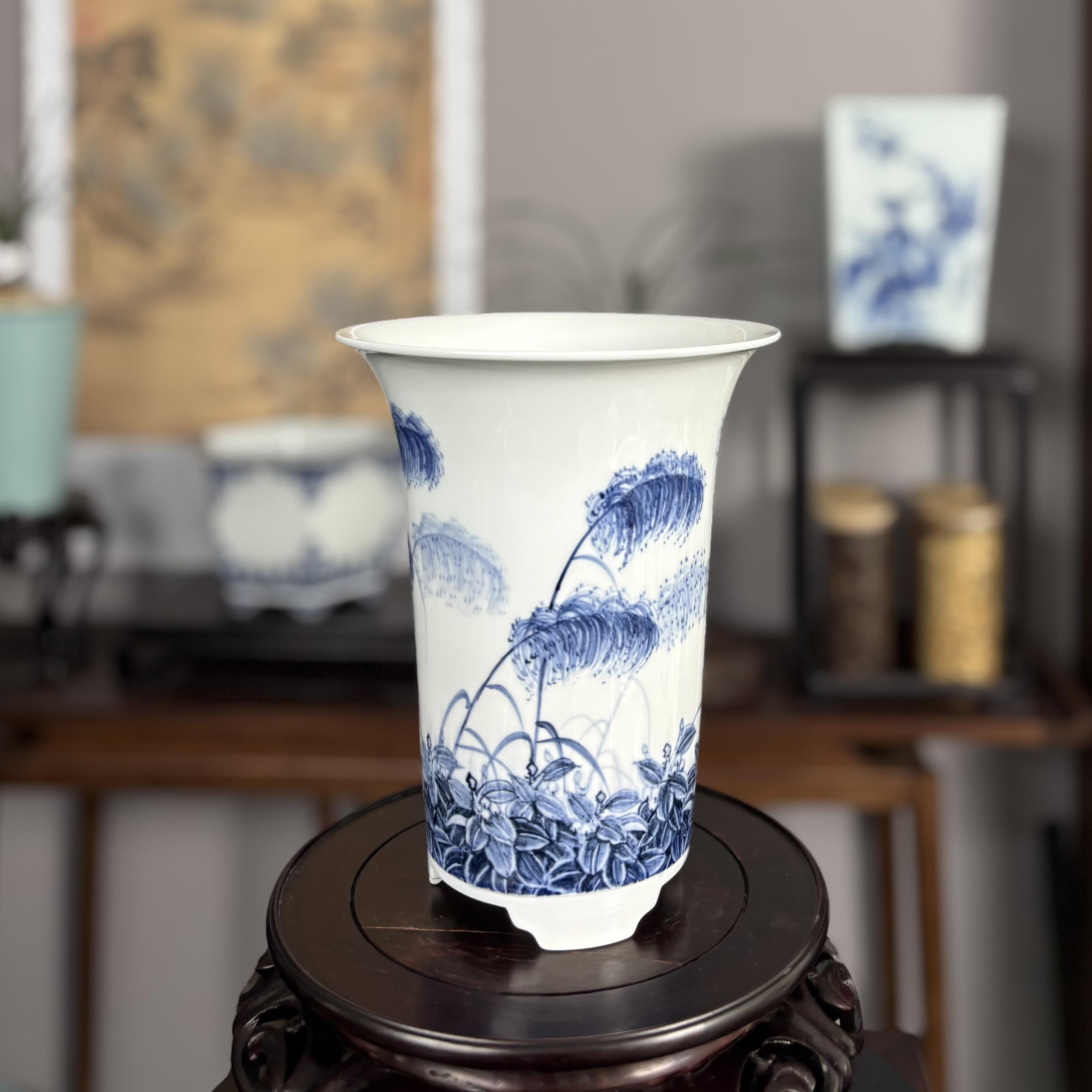 景德镇青花瓷手绘陶瓷花盆中号家用蝴蝶兰君子兰盆景室内花卉盆