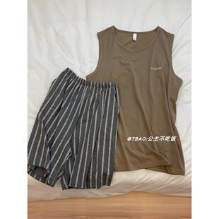 男士睡衣夏季夫妇冰丝绸莫代尔背心大尺寸凉爽新青年学生家庭服装