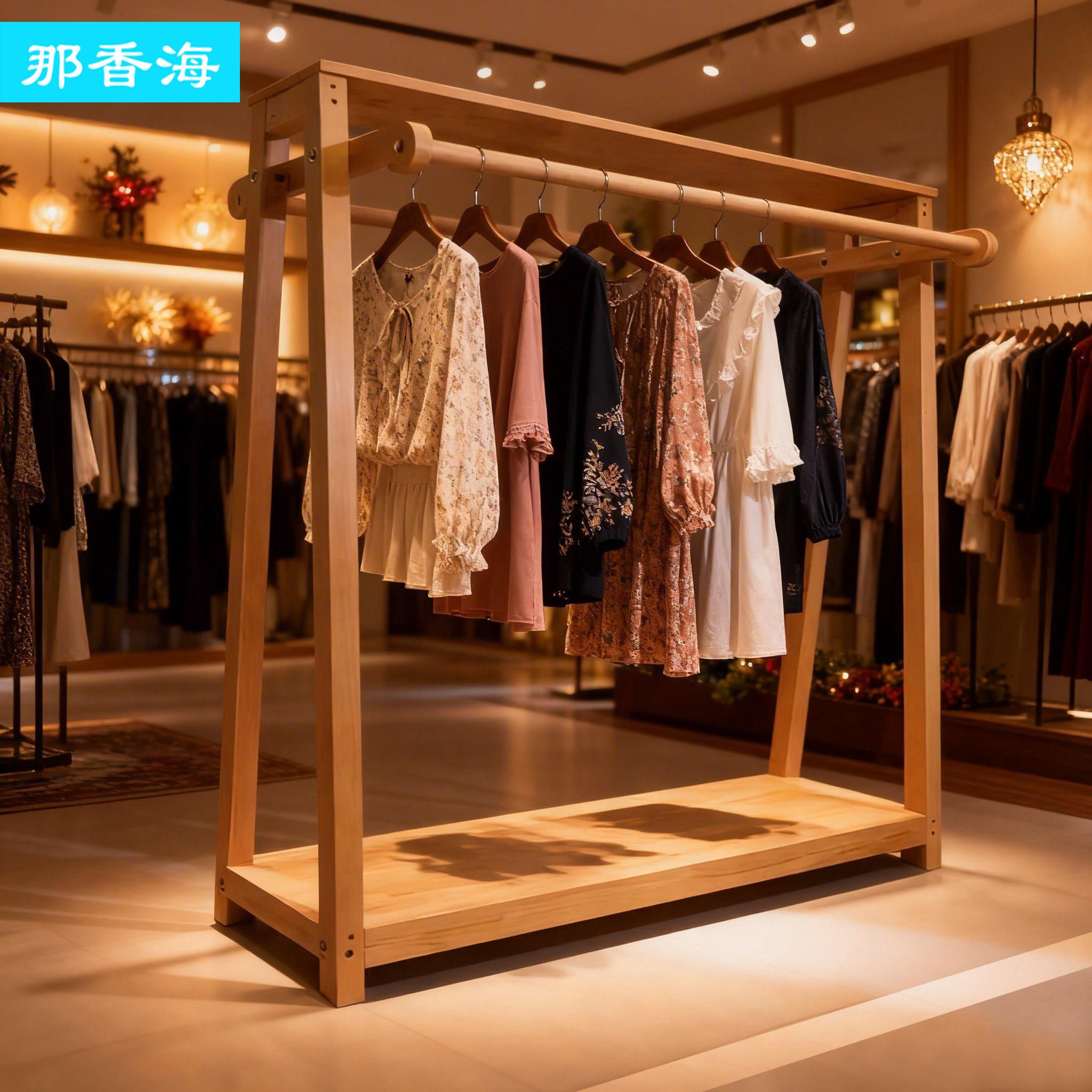 服装店展示架童装店货架原木挂衣服架创意装饰落地式双边挂中岛台