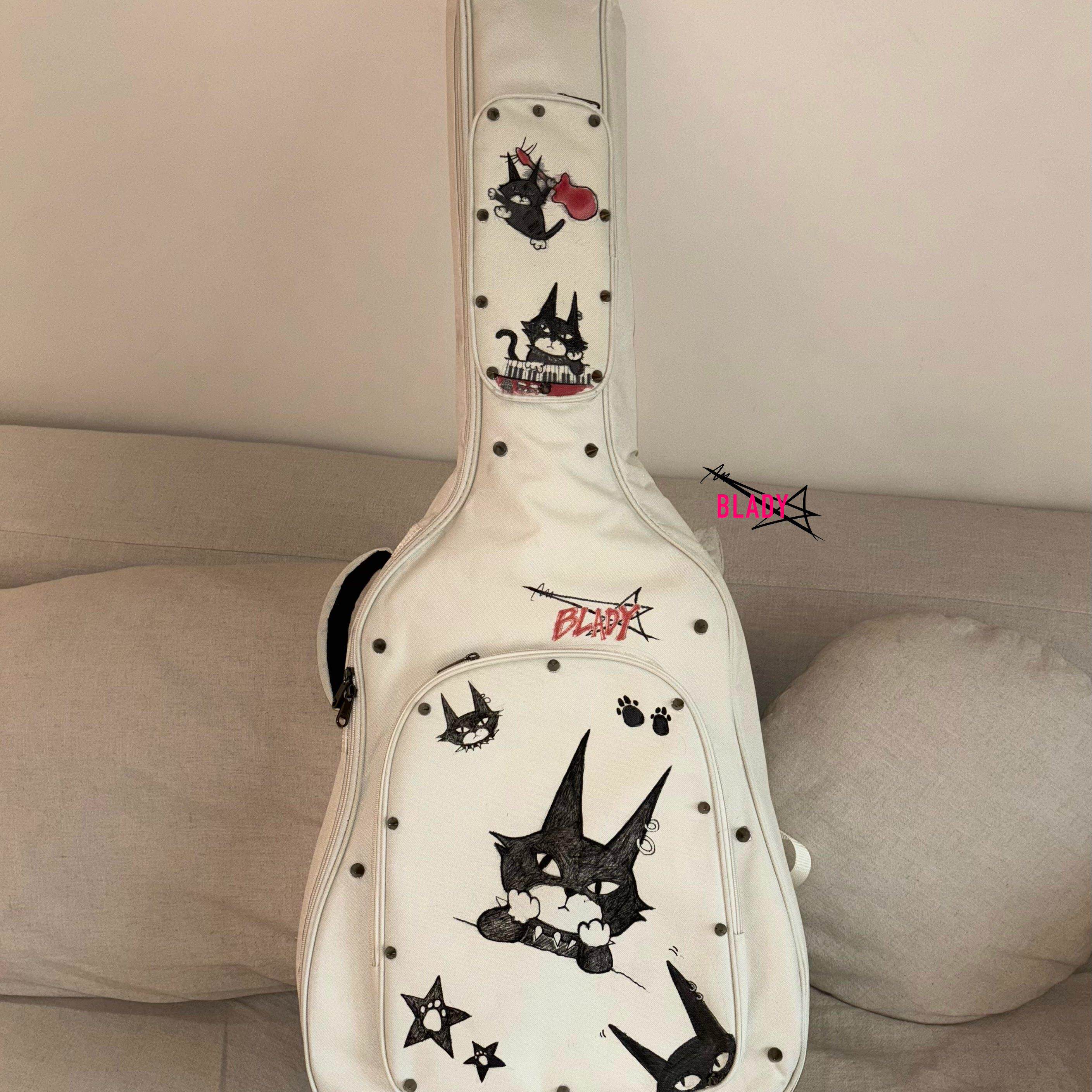 手绘【摇滚小猫】原创吉他包个性朋克铆钉木电吉他贝斯包加厚琴包