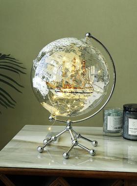 地球仪摆件客厅办公室轻奢发光书桌装饰品高级感生日礼物一帆风顺