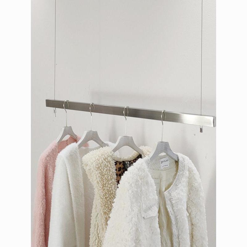 服装店吊架不锈钢拉丝银色方管挂衣杆女装橱窗陈列货架悬挂展示架
