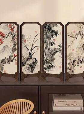 新中式梅兰竹菊水墨小屏风国风家居装饰画入户进门玄关柜桌面摆件