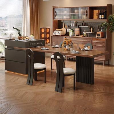 2025新款中古风实木岛台餐桌一体式可伸缩多功能家用高端覆古导台