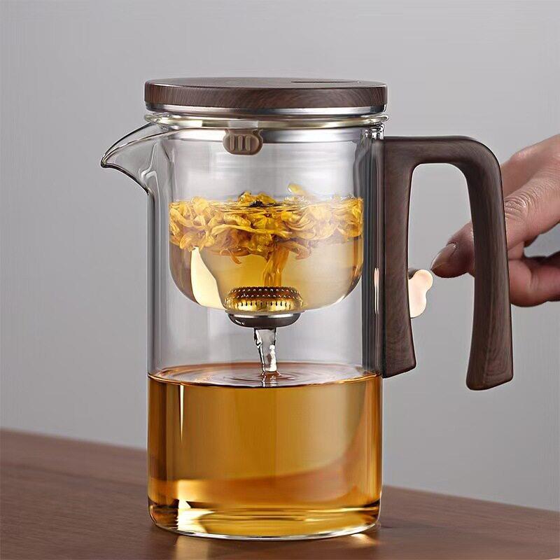 泡茶壶茶水分离飘逸杯全玻璃内胆一键过滤家用茶具套装磁吸泡茶杯