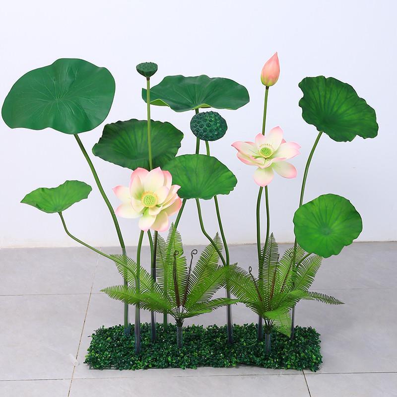 景观造景荷花彷真花单支荷叶莲蓬假花水池舞台装饰道具铁底座套装