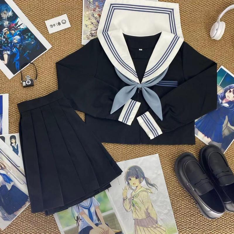 樱奈家原创JK制服正版日系白领蓝三本水手服学院风中间服班服套装
