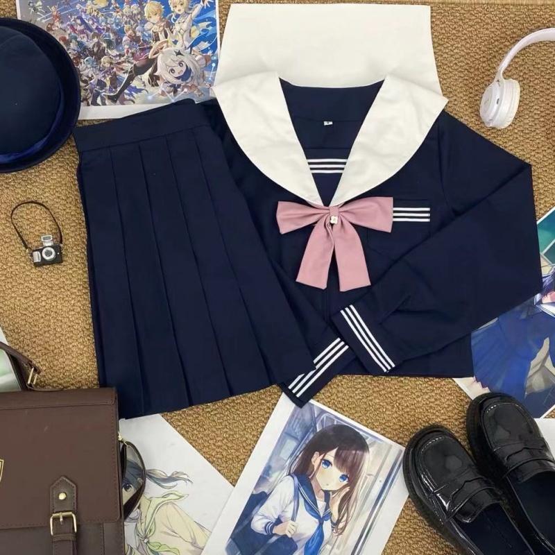 樱奈家原创白领绀三本水手服日系学院风JK制服校供班服中间服套装