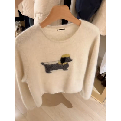 韩系温柔杏色提花圆领毛衣女上衣