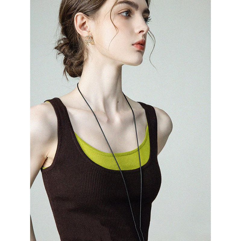 法式复古叠穿两件套吊带上衣女春夏休闲外穿无袖内搭针织小背心薄