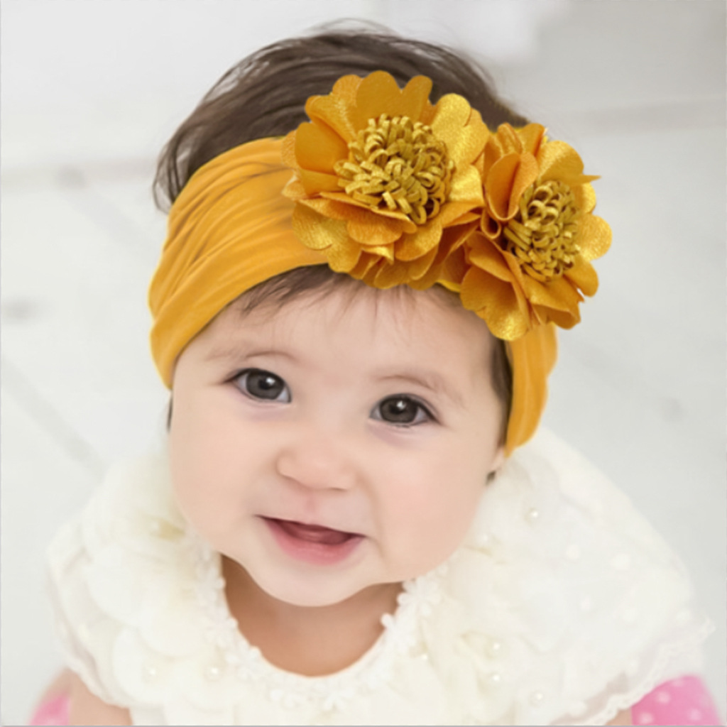 欧美新品素色婴儿发饰 宝宝尼龙无痕花朵头巾 儿童宽边发带 Baby