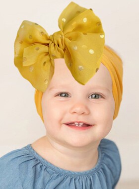 2023新款宝宝尼龙发饰发箍 儿童烫金蝴蝶结无痕宽边头巾 婴儿发带