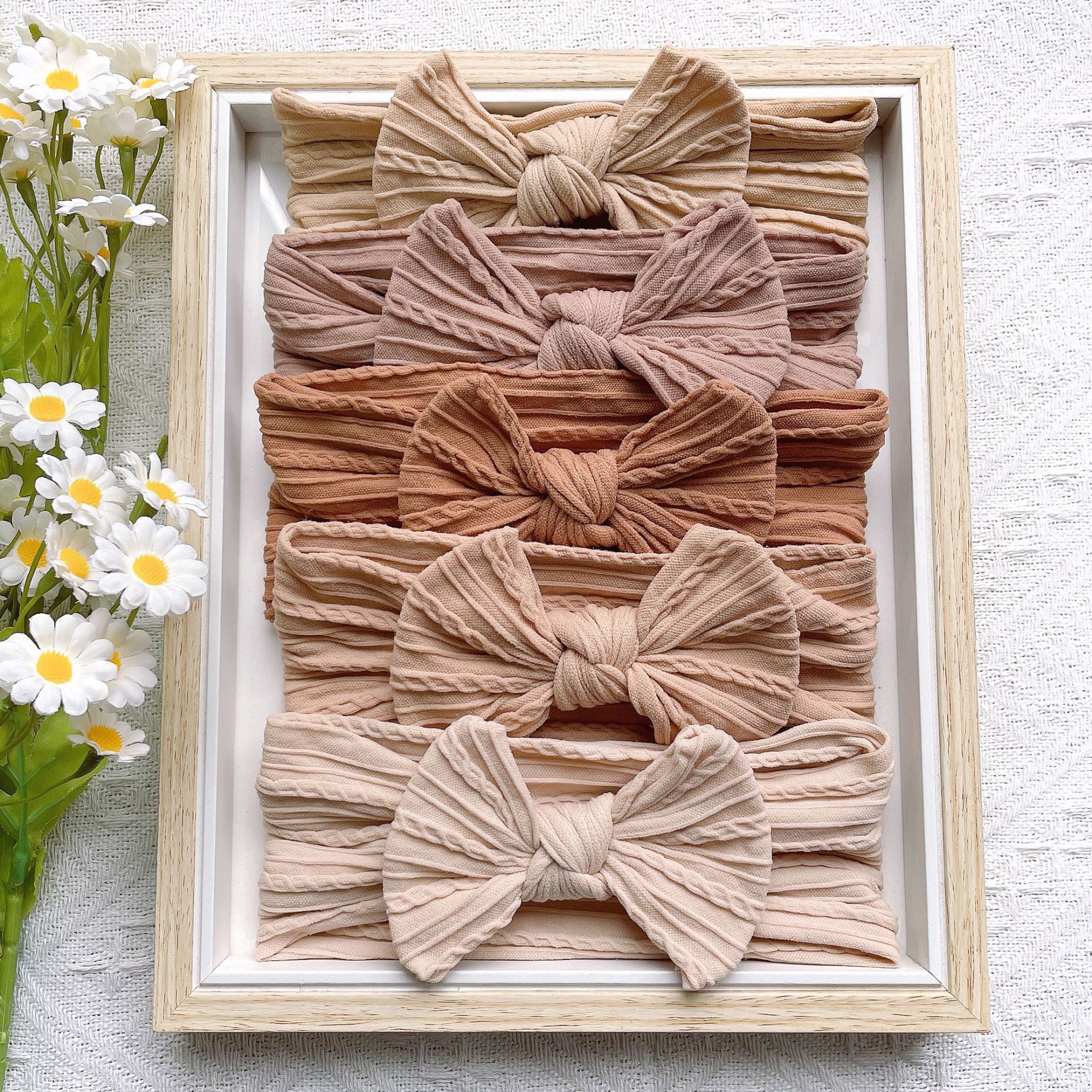 欧美新款柔软尼龙儿童发带5pcs套装 宝宝蝴蝶结弹力头巾 婴儿发带