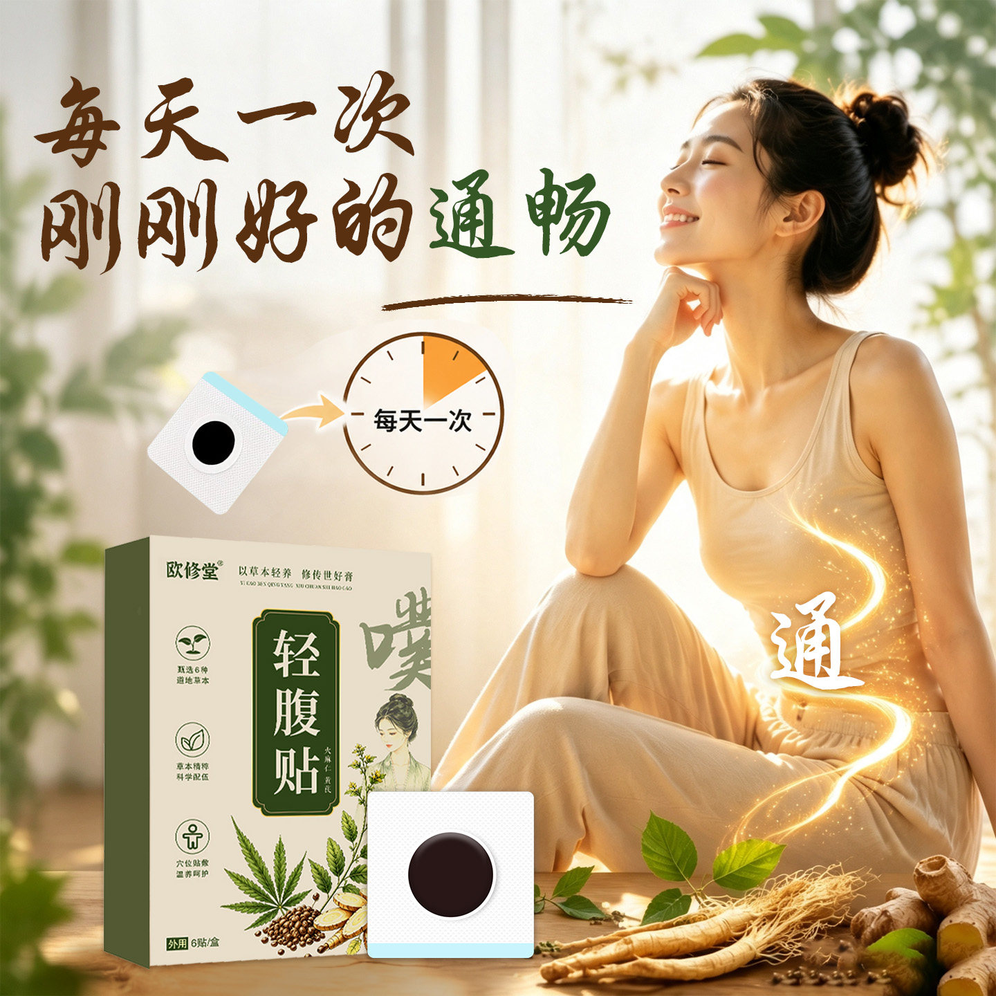 轻腹噗噗火麻仁通便秘腹部肥中焦堵艾灸润肠道疏通艾草肚脐穴位贴图片