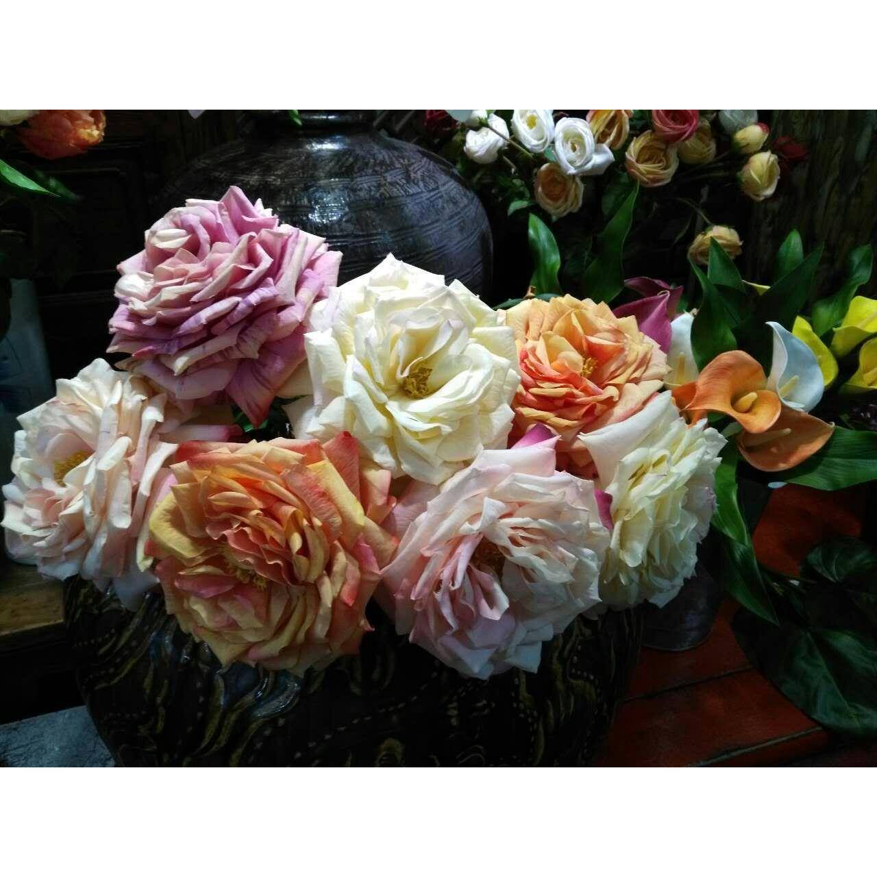 高档仿真单支白黄桔红紫色欧式风格摆饰花艺法兰西大玫瑰