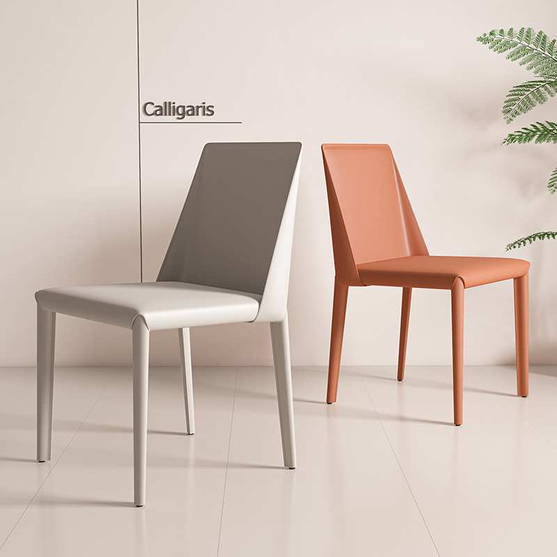 马鞍皮餐椅现代简约北欧轻奢意式极简家用皮椅子餐厅酒店靠背椅子