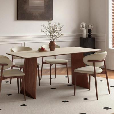 定意空间 帕尔 中古风岩板餐桌洞石家用桌椅组合小户型饭桌长桌