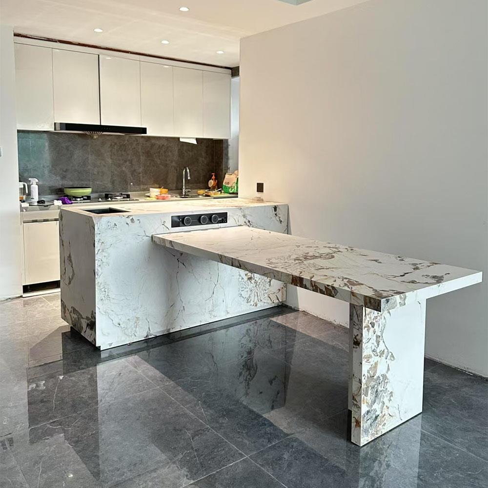 潘多拉岩板岛台餐桌 加大T型多功能带水槽厨房料理台定制轻奢餐桌