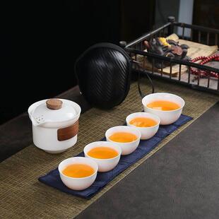 便携式旅行茶具白瓷套装户外旅游泡茶喝茶随行快客杯一壶四杯五杯