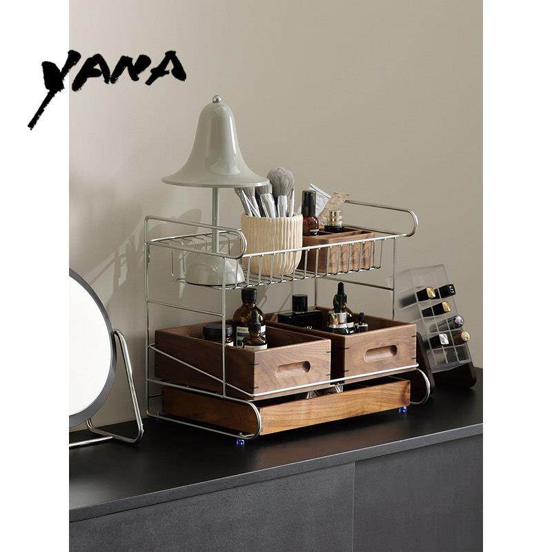 YANA亚纳桌面上小型化妆品收纳层架不锈钢三层多层护肤品整理置物