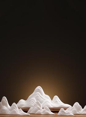 假山微景观装饰鱼缸造景陶瓷小饰品配件书房玄关摆设创意摆件套装