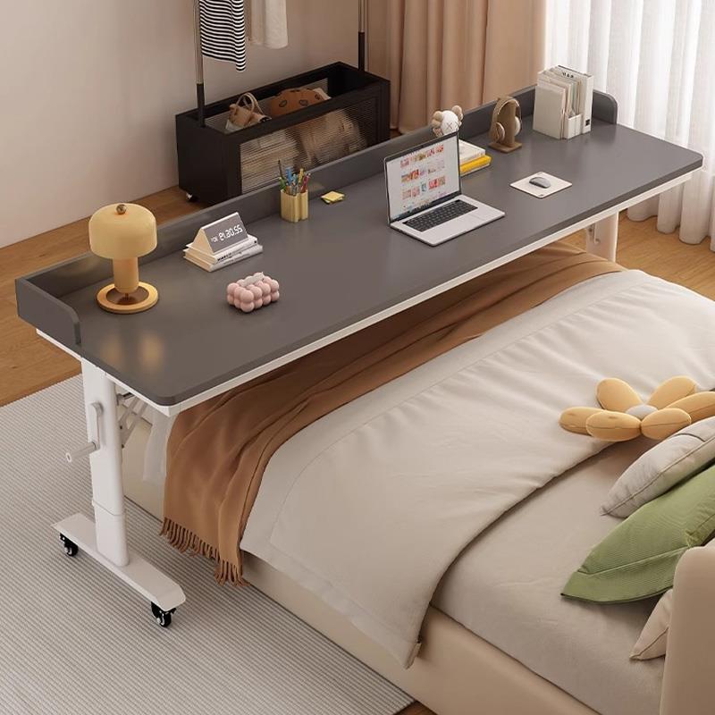 手摇升降桌可移动跨床桌家用学习书桌电脑桌实木长条桌靠墙床边桌