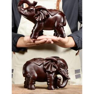 黑檀实木雕刻大象摆件木头根雕福财吉祥一对象创意家居装饰工艺品