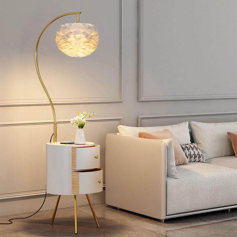 网红落地灯客厅沙发边轻奢茶几置物架北欧抽屉卧室床头柜一体台灯