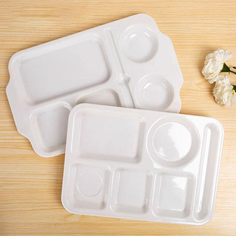 密胺玉瓷快餐盘快餐店食堂学校专用饭盘仿瓷餐盘分格盘商用六格盘