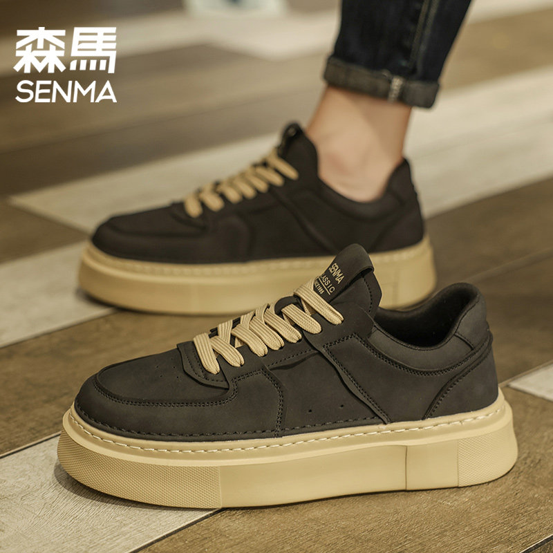 森马男鞋黑色厚底舒适百搭板鞋