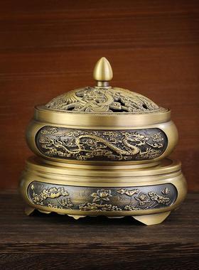 纯铜聚宝盆百福缸底座黄铜莲花底座圆形中式覆古装饰摆件家居铜器