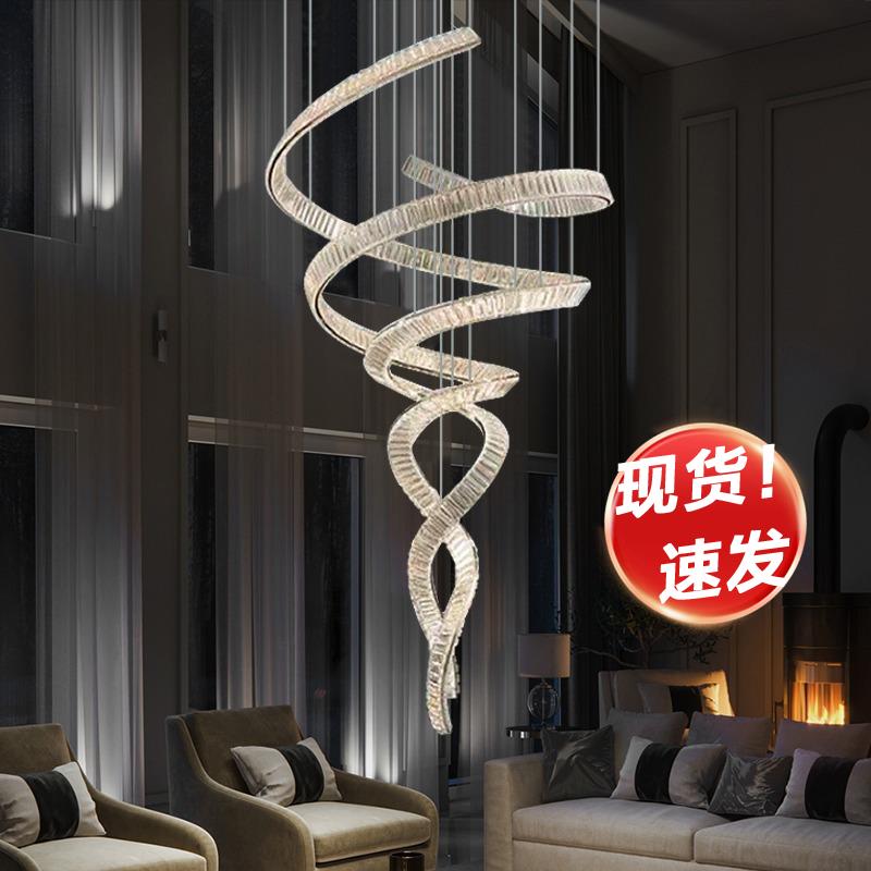 别墅挑空客厅水晶大吊灯设计师轻奢艺术复式楼中空loft飘带吊灯
