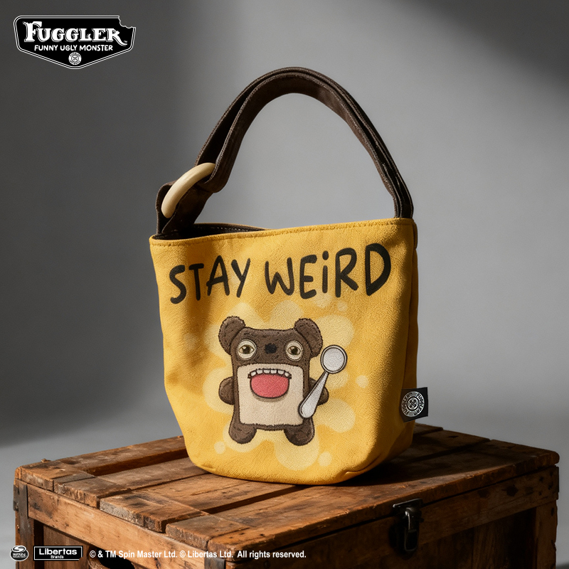 Fuggler官方正版萌牙怪兽惊方熊黄色水桶包潮玩公仔周边包包