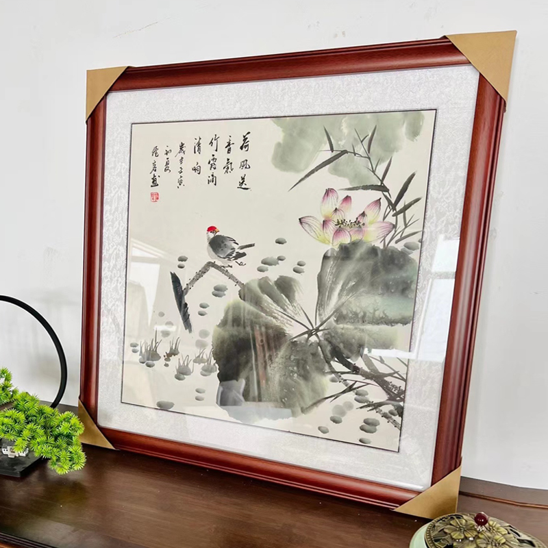 手绘荷花国画中式餐厅挂画卧室客厅装饰画荷塘清趣茶室小品过道画图片