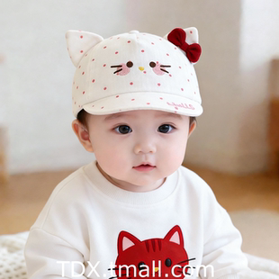 可爱婴儿帽子春秋季蝴蝶结小猫女童防晒鸭舌帽夏天遮阳宝宝软檐帽
