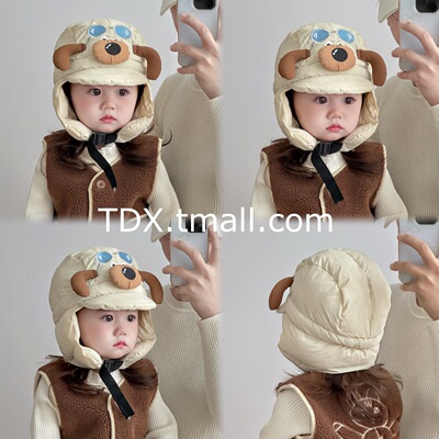 儿童帽子秋冬季飞行员小狗加厚宝宝雷锋帽户外保暖防风婴儿护耳帽