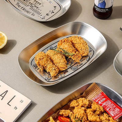 复古马口铁盘薯条小吃盘碟子餐盘创意油炸食品炸鸡盘子