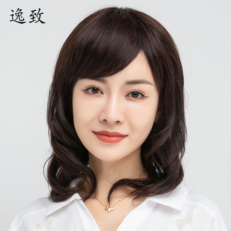 假发女长a发妈妈款中长卷发大波浪中老年发套自然头套真发光头可