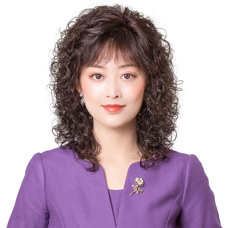 假发女士轻薄中老年中长卷发自A然蓬松斜刘海全真人发丝妈妈全头