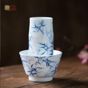 主人杯单杯薄胎品茗杯陶瓷功夫茶杯子 景德镇手绘青花瓷闻香杯套装