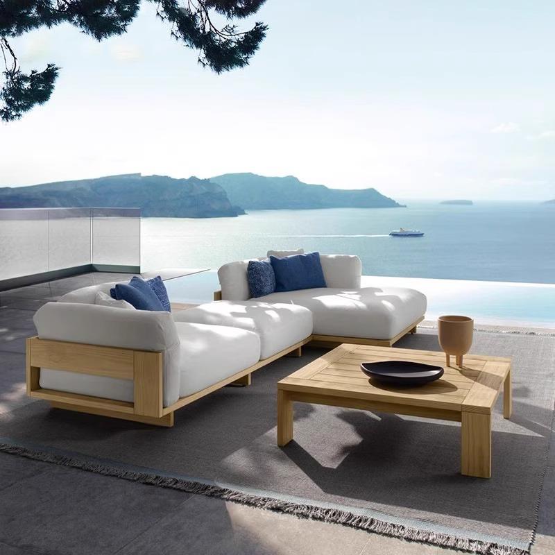 北欧户外休闲沙发庭院别墅柚木酒店民宿露台防水防晒防腐实木家具