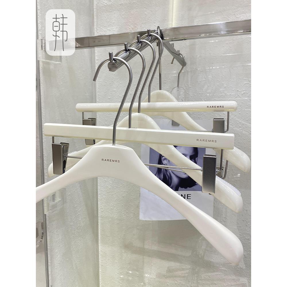 服装店奶白色女装衣架榉木米白衣挂女装实木衣撑高档防滑裤夹定制