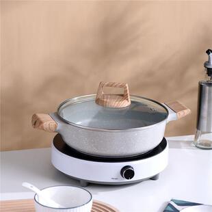 白色麦饭石双耳火锅炖锅专用汤锅锅煎锅多功能不粘锅餐厅商业