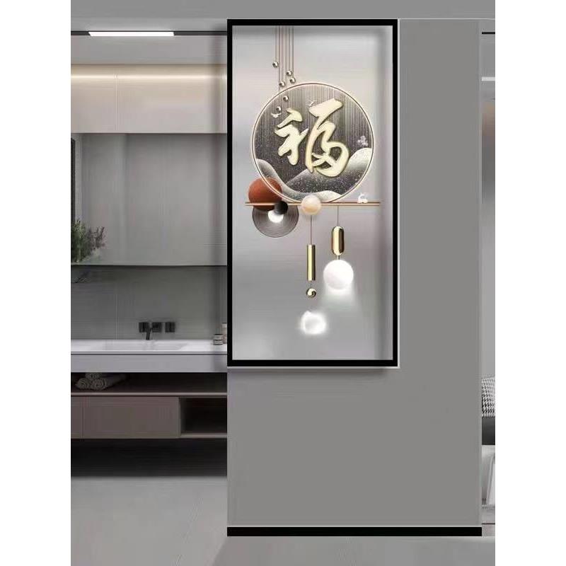 新款轻奢现代简约网红艺术玻璃屏风隔断卧室客厅遮挡定制双面图案