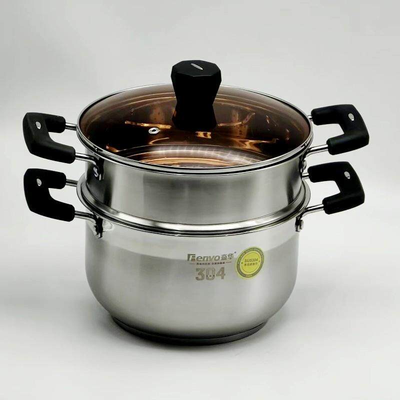 奋华巨厚家用304不锈钢覆底加厚小蒸锅1-2人蒸热电锅多用汤锅防烫
