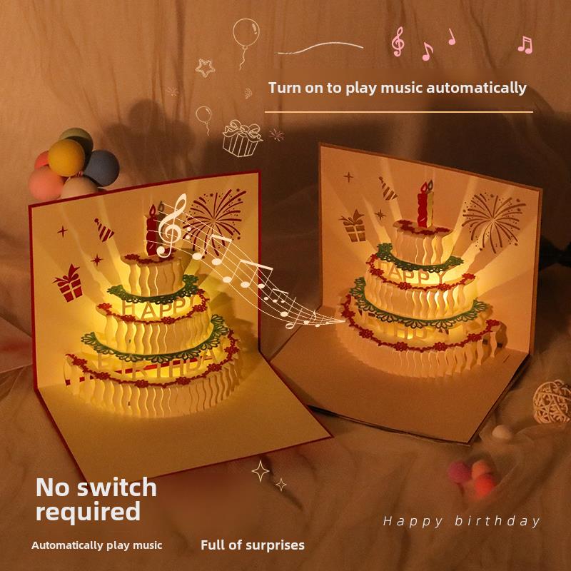 生日贺卡快乐立体diy手工礼物高级感带音乐发光有声创意高档代手