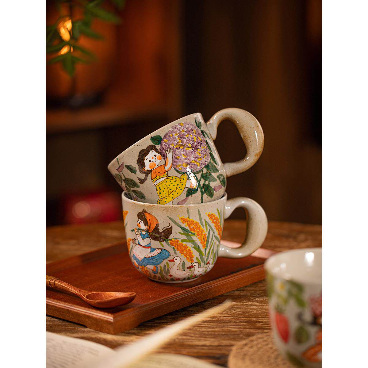 景德镇陶瓷杯覆古精美办公水杯大容量早餐杯高颜值杯礼品