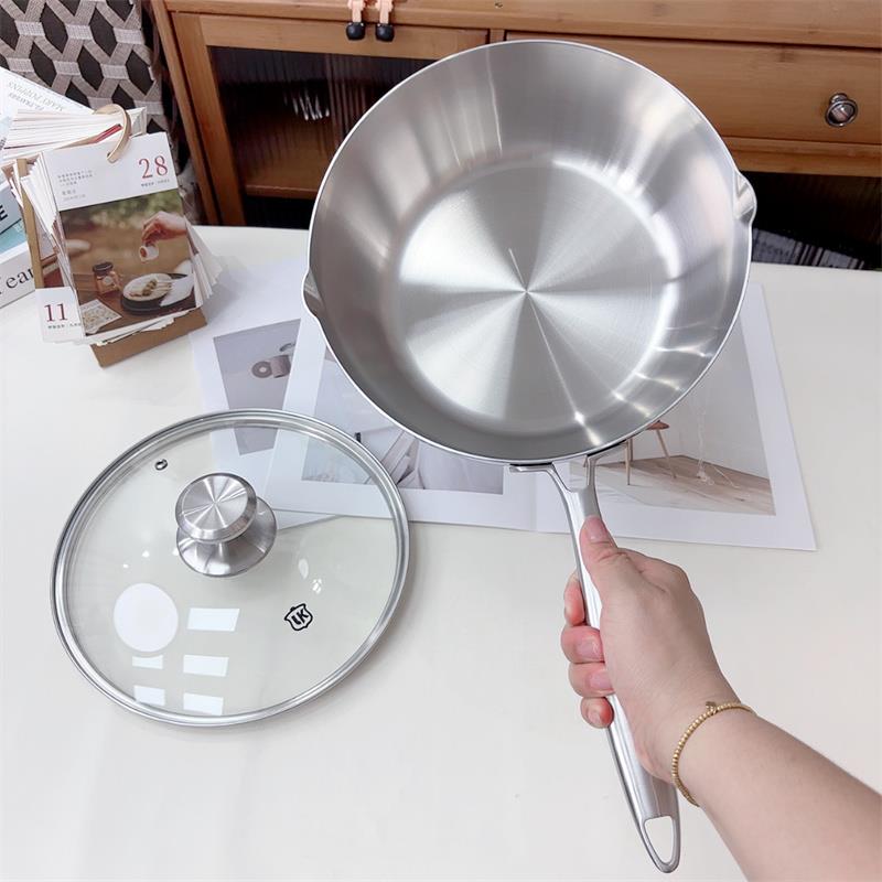 18/10不锈钢小炒锅雪平锅无涂层汤锅煎锅炒煮多用锅16/20/24cm