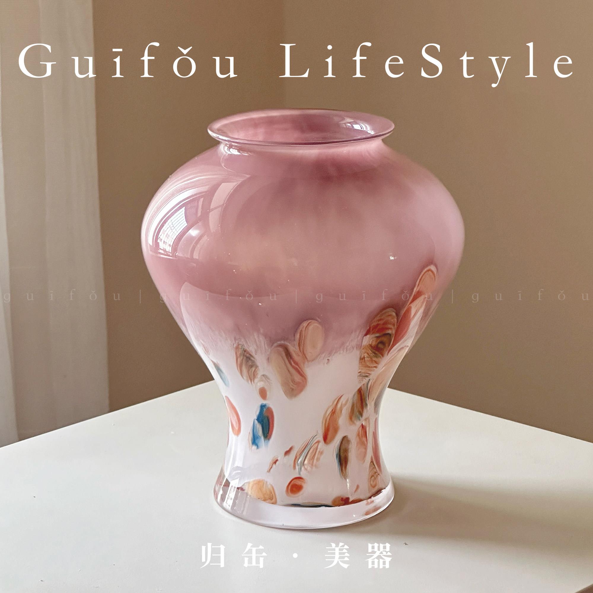 归缶超好看紫红色琉璃水培花瓶冬青轻奢高级感摆件客厅插花氛围感