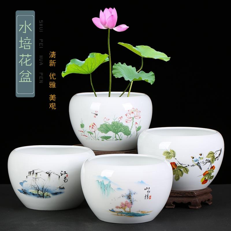 铜钱草水培花盆水仙花睡莲碗莲无孔陶瓷水养一叶莲水培盆大号茶洗